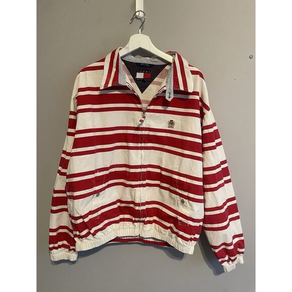 Vintage Tommy‎ Hilfiger Striped 1990s Retro Striped Red Large - Picture 1 of 8